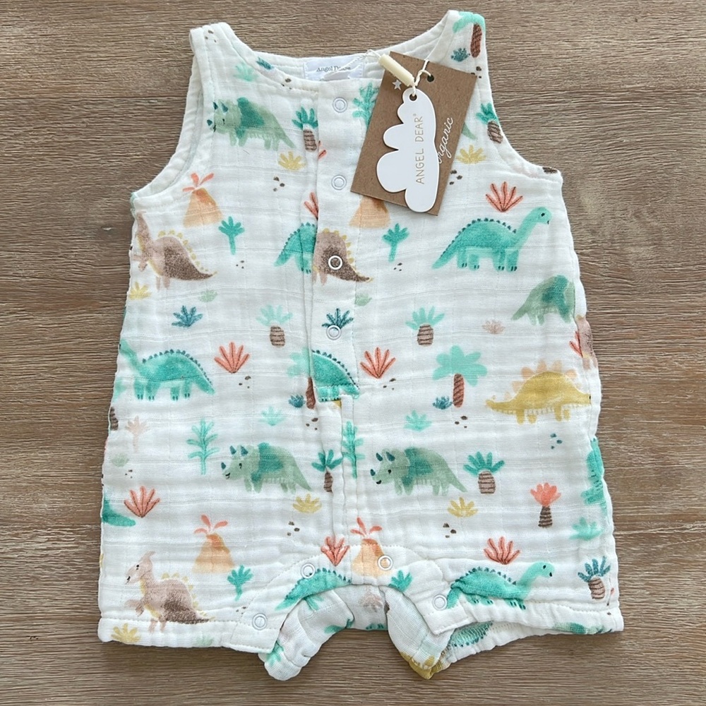 Angel Dear Organic Cotton Shortie Romper Dinosaur Tropical 0-3 3-6 18-24 months